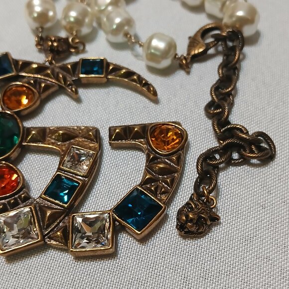 Vintage multicolored, crystal rhinestone, Gucci, necklace and earring set - Picture 6 of 14